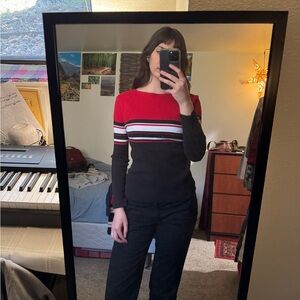 Red and Black Striped Sweater
